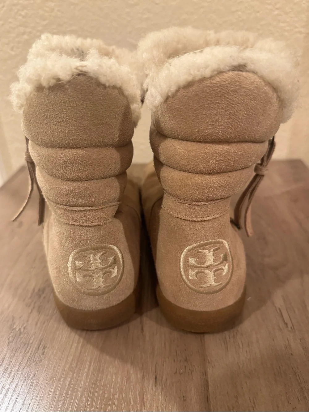 Tory Burch Suede Shearling-Lined Ankle Boots - Tan Size 8